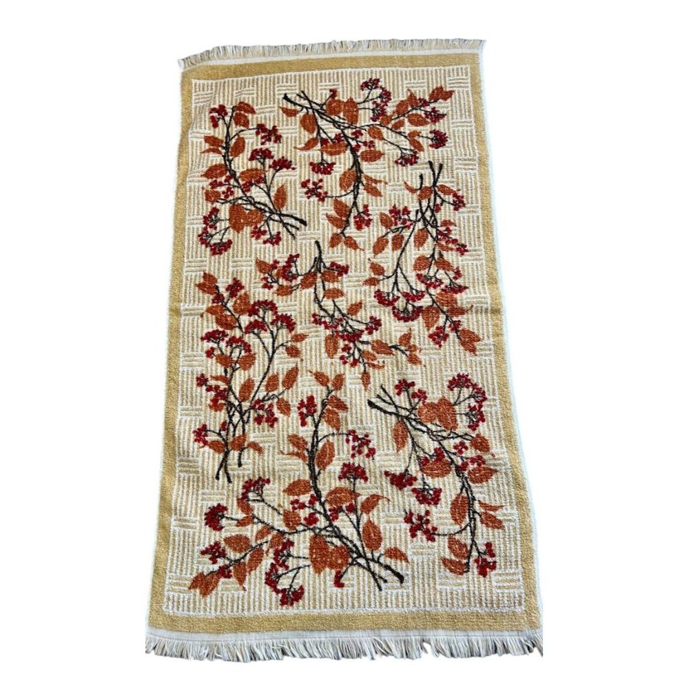 Vintage St. Mary's Bath Towel  Floral Gold, Rust, Burgundy Fringe 38" x 22"